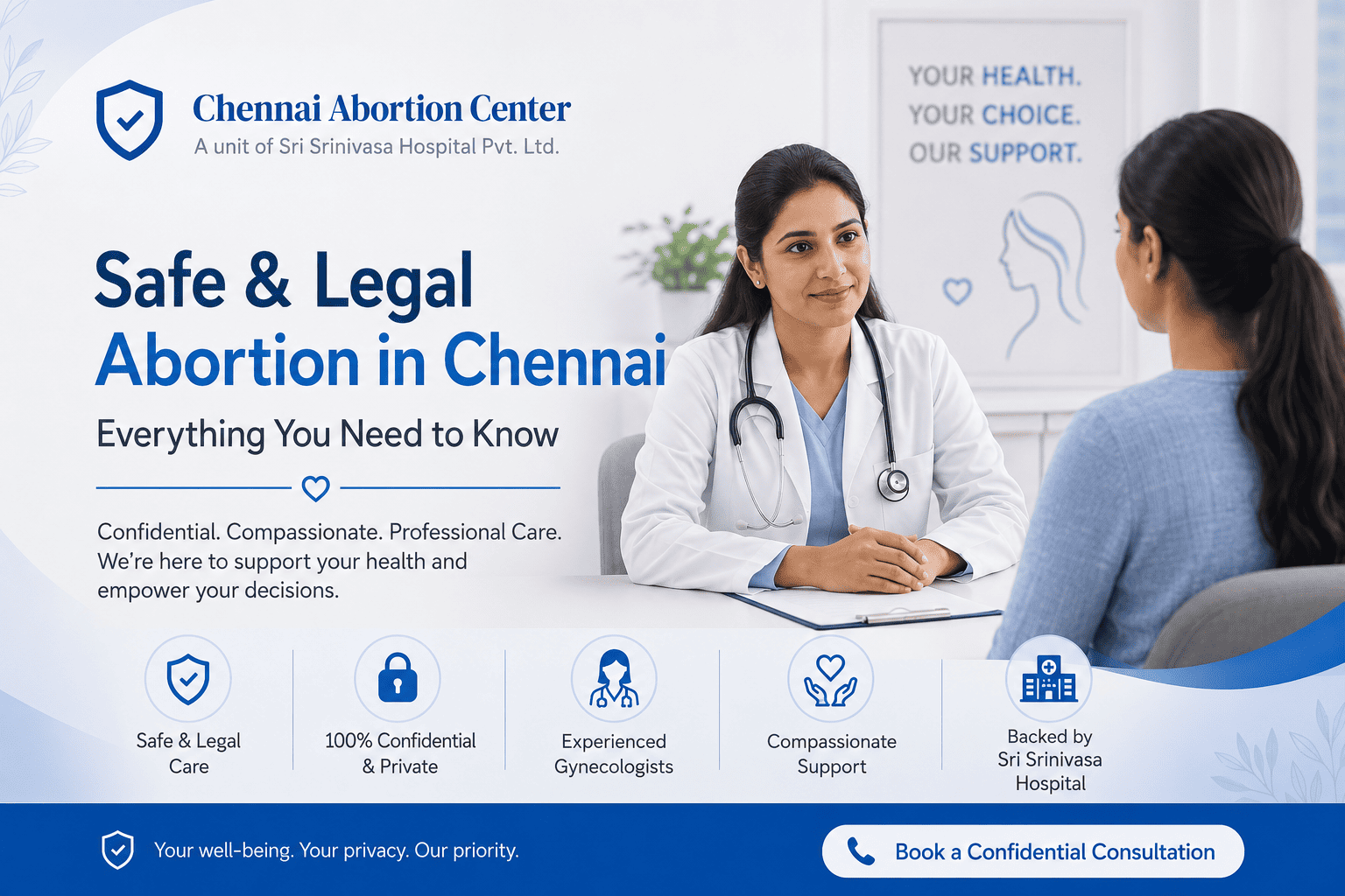 Safe & Legal Abortion in Chennai – a gynecologist consulting a patient at Chennai Abortion Center, a unit of Sri Srinivasa Hospital Pvt. Ltd.